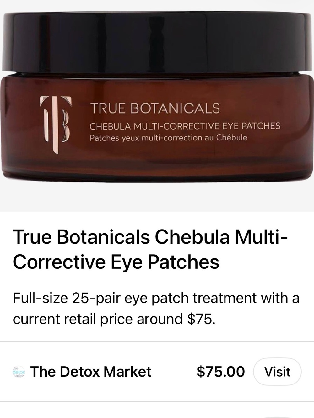 True Botanicals Chebula Multi-Corrective Eye Patches — Brown Hydrogel Treatment